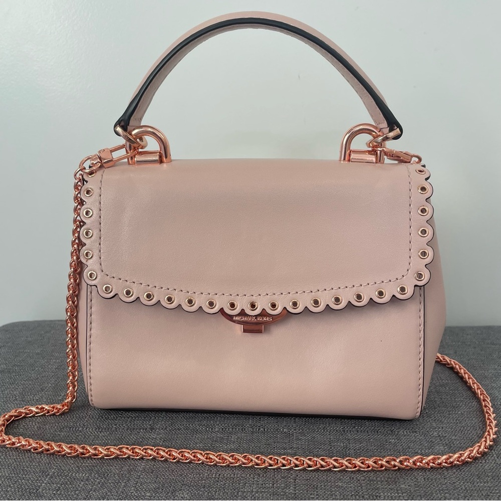 MICHAEL KORS Ava Small Top Handle Scallop Satchel Crossbody - Pink and Rose Gold